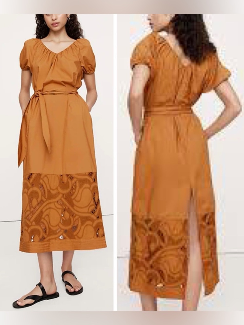 Banana Republic EMBROIDERED COTTON POPLIN RUCHED Short Sleeve Midi Dress sz XL
